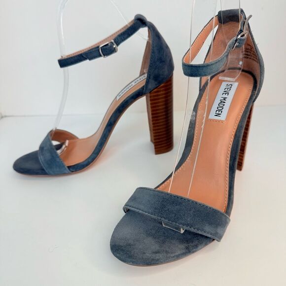 Steve Madden Chic Dressy Suede Leather Block Heeled Sandals-Sz 8-Blue Grey - Picture 2 of 12